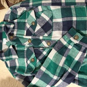 Time and Tru Teal and Navy Plaid Shirt